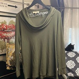 Olive green cowl neck long sleeve tee/shirt/top michael kors blouse plus size